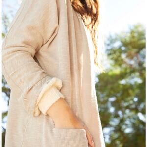 DONNI. Ribbed Lightweight Sweater Cardigan Coat in Sandwash OSFA